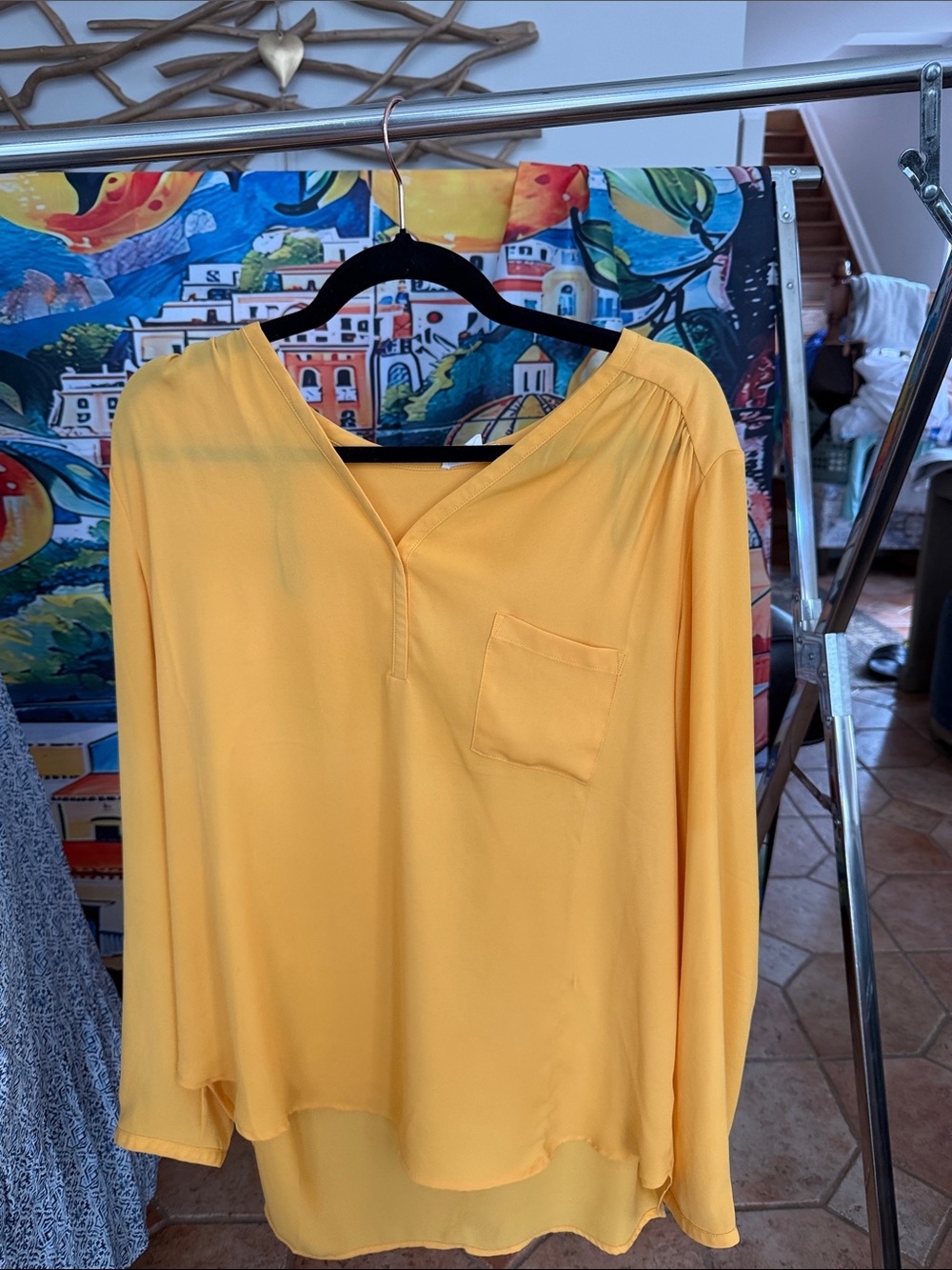 Women's Yellow V-Neck Long-Sleeve Blouse